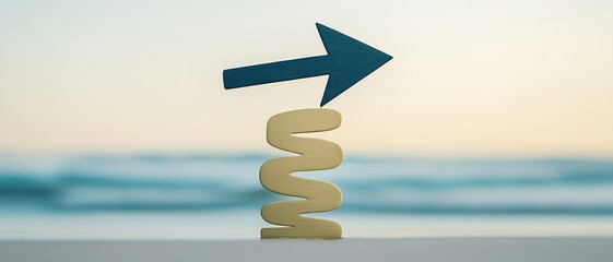 Spiral design with an upward arrow against a serene background.