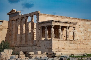Fototapeta premium Fabulous, mysterious ancient Greek promachos, against the background of the blue sky, Athens
