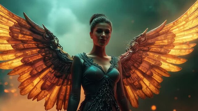 Feminism woman with angel wings. Provocative feminine. 