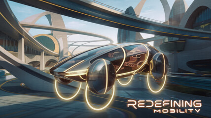 Obraz premium Modern concept car on a neon futuristic highway