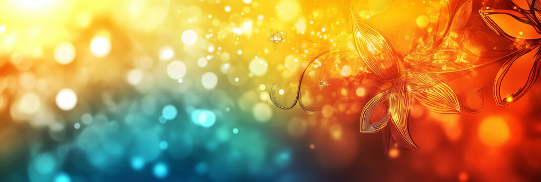 Colorful Abstract Design With Bokeh And Flower Motifs