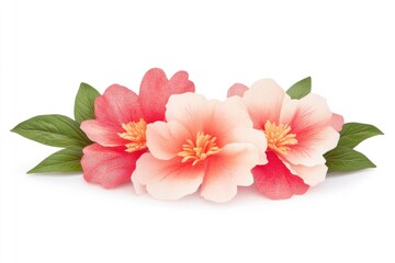 Fototapeta premium Beautiful arrangement of pink and white flowers with green leaves on a clean white background, ideal for decoration