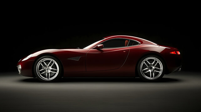 Sleek Sports Car Showcased in a Dark Studio Environment