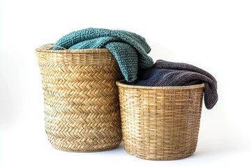 Obraz premium Two Woven Baskets for Laundry and Storage - A Natural Home Decor Solution