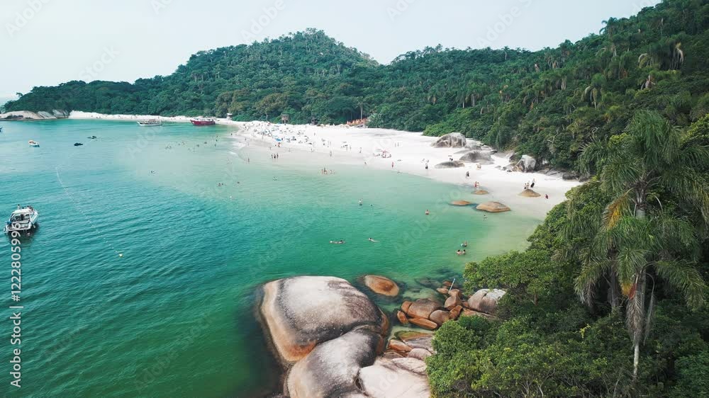 Sticker Aerial view of the sandy beach on the island of Campeche in Brazil