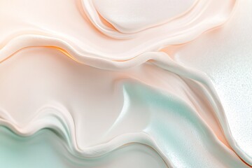 Obraz premium Fluid motion showcases a smooth liquid flow effect with glowing vein-like textures in harmonious green and blue tones. The soft pastel gradient background provides an ideal canvas for text overlay