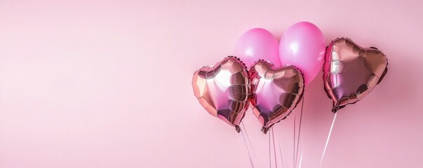 Pink heart and round balloons against a soft pastel background