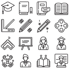 Set of outline icons related to education. Linear icon collection. Editable stroke. Vector illustration