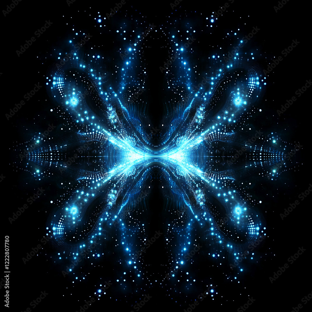 Poster abstract glowing blue digital wave pattern on a dark background