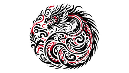 Detailed Tribal Dragon with Wings and Swirling Tail