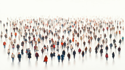 Naklejka premium Massive crowd of diverse people walking, symbolizing unity and diversity, showcasing humanity's vibrant mix in urban landscapes together.