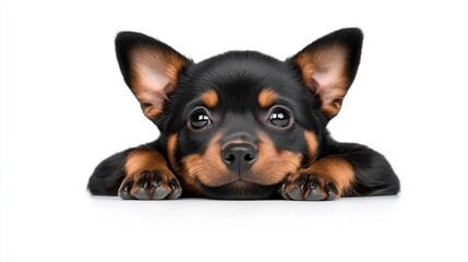 Obraz premium Miniature Pinscher Puppy on White Background. Generative AI