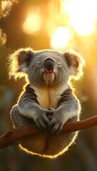 Serene Koala at Sunset A Wildlife Portrait, Peaceful Moment on a Branch, Golden Light