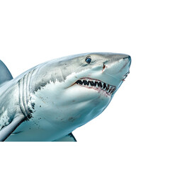 Fototapeta premium Realistic illustration of a great white shark in profile view, isolated on a transparent background. Ideal for marine life, ocean themes, and educational designs.