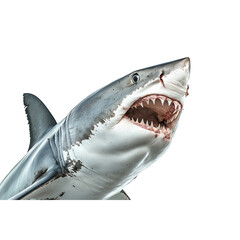 Fototapeta premium Realistic illustration of a great white shark in profile view, isolated on a transparent background. Ideal for marine life, ocean themes, and educational designs.