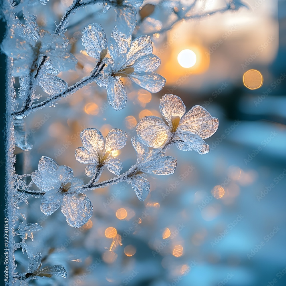 Fototapete a background of frost crystals forming delicate patterns on a window.