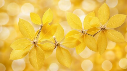 Fototapeta premium Golden Spring Bokeh Dreamy Yellow Flowers Bathed in Soft Sunlight and Sparkling Lights