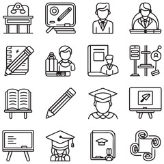 Set of outline icons related to education. Linear icon collection. Editable stroke. Vector illustration