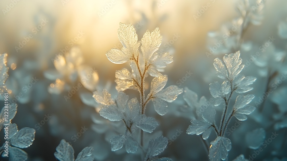 Fototapete A background of frost crystals forming delicate patterns on a window.