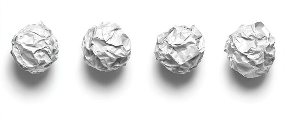 Four crumpled pieces of paper arranged in a row on a white background.