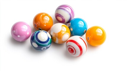 Vibrant billiard balls with reflections isolated on white background. Generative AI