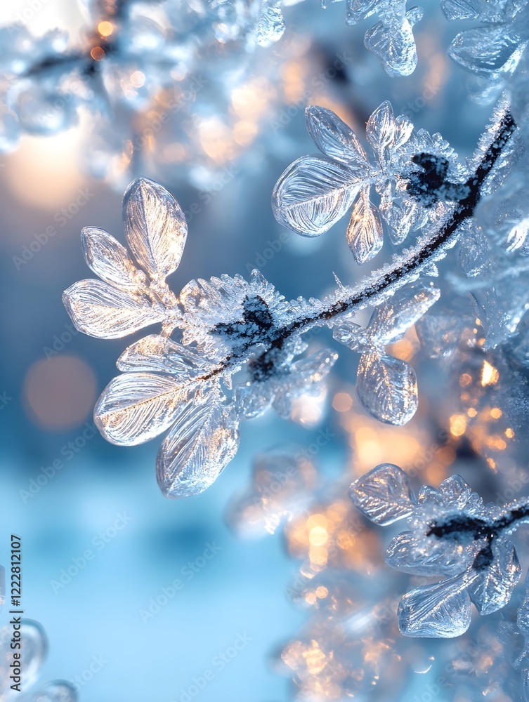 Fototapete A background of frost crystals forming delicate patterns on a window.