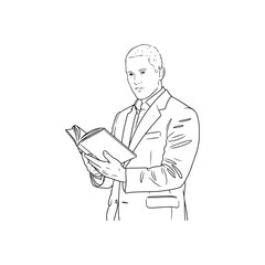 Man Reading Book Digital Illustration - Simple Line Art for Reading Men - Man Reading Book Vector - Man Reading Book Doodle - Reading Illustration - Man Reading Book Line Art