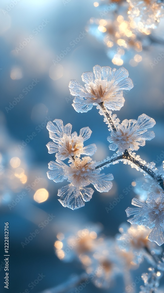 Fototapete A background of frost crystals forming delicate patterns on a window.