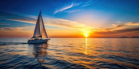 A sailboat navigating through calm waters with a clear horizon and a steady course