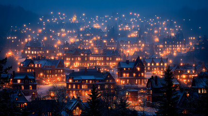 Enchanted Winter Town: A Night of Cozy Lights and Snow