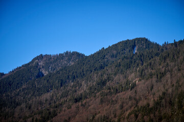 Day Light. Beautiful winter landscape on the mountains in Ruhpolding in Bavaria, Germany