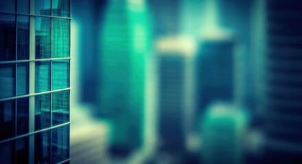 Fototapeta premium Abstract view of modern skyscrapers with a focus on glass reflections