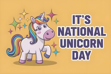 Fototapeta premium National Unicorn Day Cartoon Illustration - Adorable Unicorn with Rainbow Mane