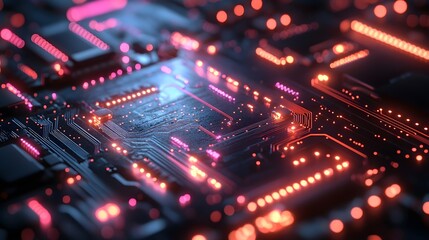 Fototapeta premium A background of glowing neon circuits on a sleek black surface.