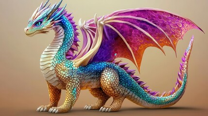Obraz premium Colorful dragon with intricate scales fantasy theme cartoon drawing vivid