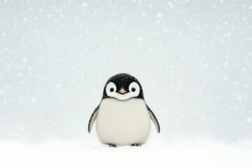 Fototapeta premium Cute baby penguin in snowy landscape