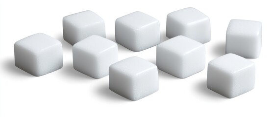A collection of ten small white cubes arranged neatly.