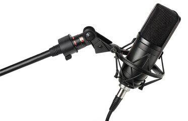 Black studio Microphone on transparent background or png.
