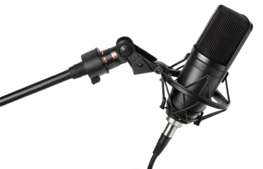 Black studio Microphone on transparent background or png.