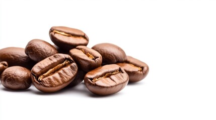 Naklejka premium Coffee beans and a white cup with brewed espresso. Generative AI