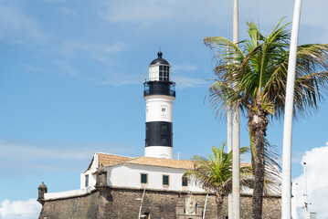 View of the famous Barra Lighthouse in the city of Salvador, Bahia.