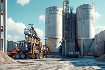 Obraz premium Construction site bustling with activity under a bright sky in a modern industrial landscape