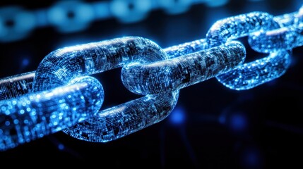 A close-up of a digital chain link, symbolizing blockchain technology and connectivity.
