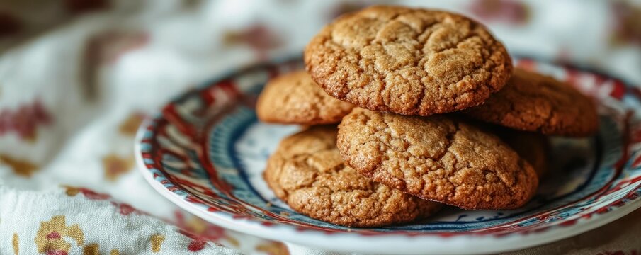 Freshly baked ginger cookies on a decorative plate