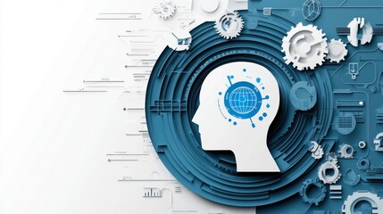 Obraz premium Abstract illustration of a human head with digital elements representing technology and intelligence.