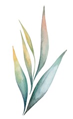 Elegant watercolor illustration of green and yellow plant leaves on a white background in a minimalist style