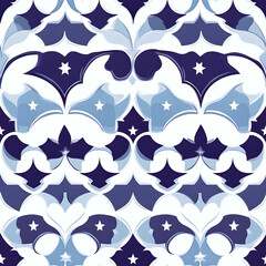 A decorative pattern featuring stylized shapes and stars in blue tones.