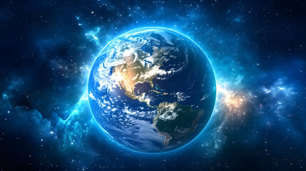 View of Earth With Glowing City Lights Captured From Space