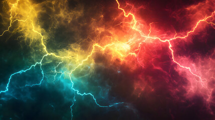 Obraz premium Brightly Colored Lightning Collides in a Dramatic Display of Energy