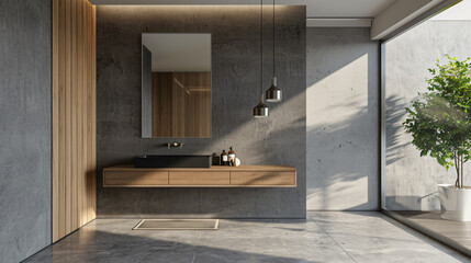 Modern Minimalist Bathroom with Floating Vanity and Frameless Mirror